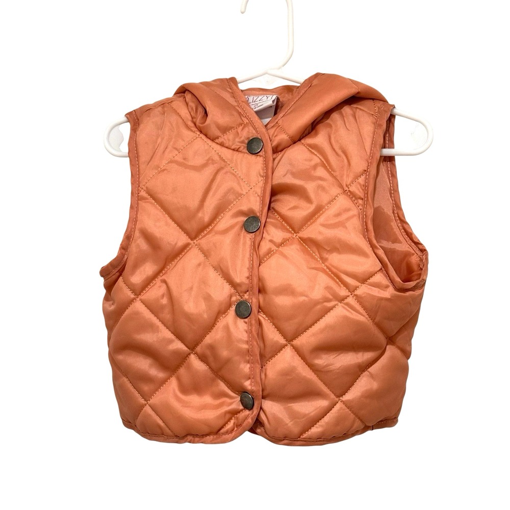 Just Lizzy Peach Lightweight Hooded Snap up Puffer Vest 3T Timeless Outdoors